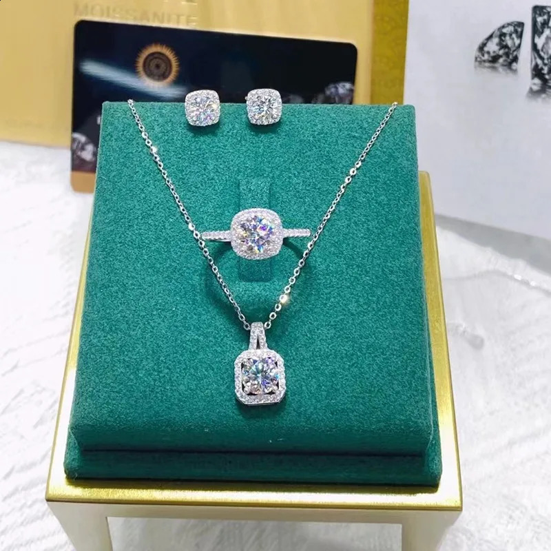 European and American style high quality Paraba ring earrings necklace three piece jewelry set 240926