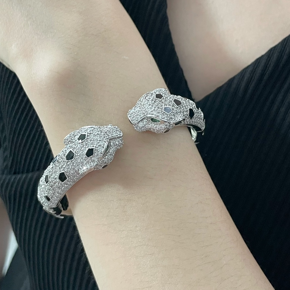 ADITA TOP quality panthere bangle for woman two headed Cheetah rose gold Bracelet designer with diamonds Gold plated designer with box 027