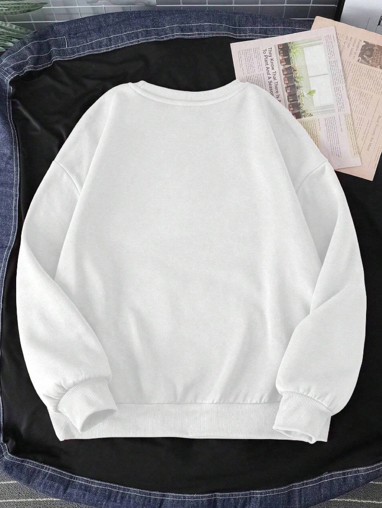 Men's Loose Fit Letter Print Fleece Lined Casual Sweatshirt, Autumn/Winter