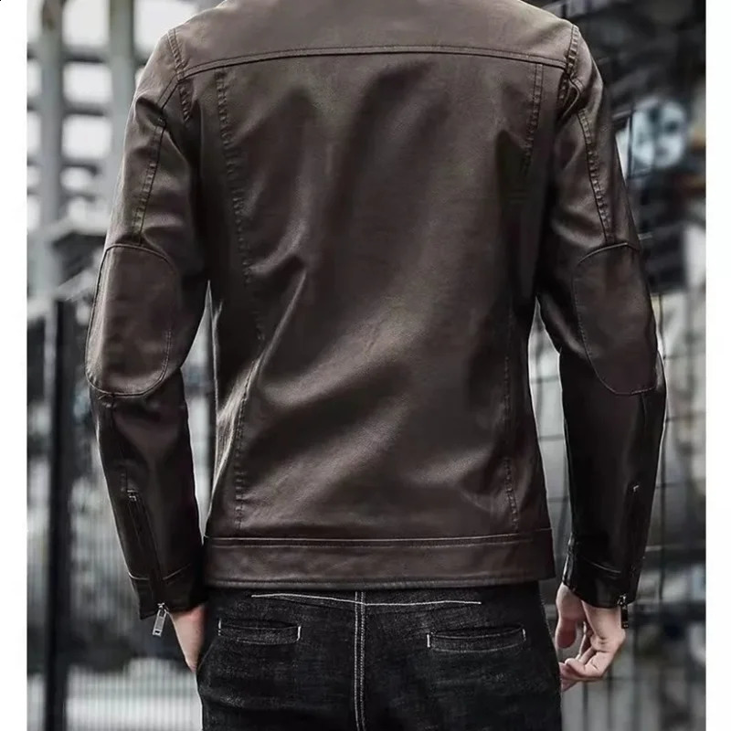 Mens leather suit jacket mens slim fit short fashionable leather casual jacket mens jacket 241007