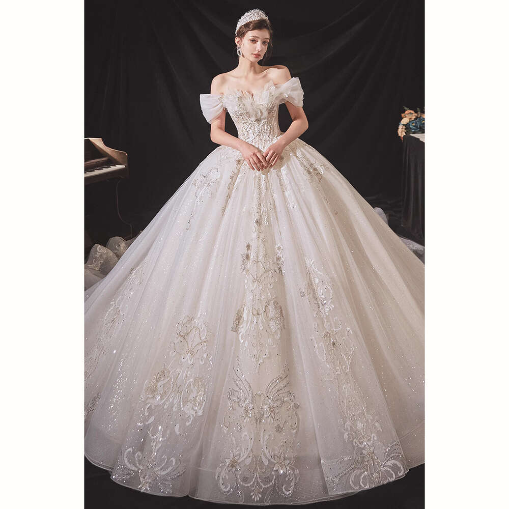 Off Romantic The Shoulder Wedding Dress Lace Applique Sequin Beaded Bridal Gown Custom Made High Quality Princess Bride Dresses es
