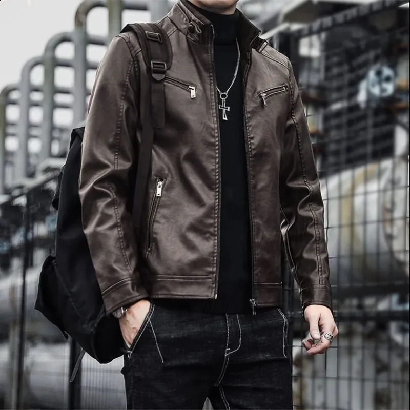 Mens leather suit jacket mens slim fit short fashionable leather casual jacket mens jacket 241007