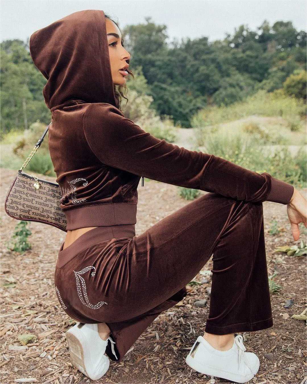 Womens Two Piece Pants Velvet track suit 2piece set womens hooded sweatshirt zipper rhinestone letter crop topsports pants 2PCS jogging diamond Y2K ve