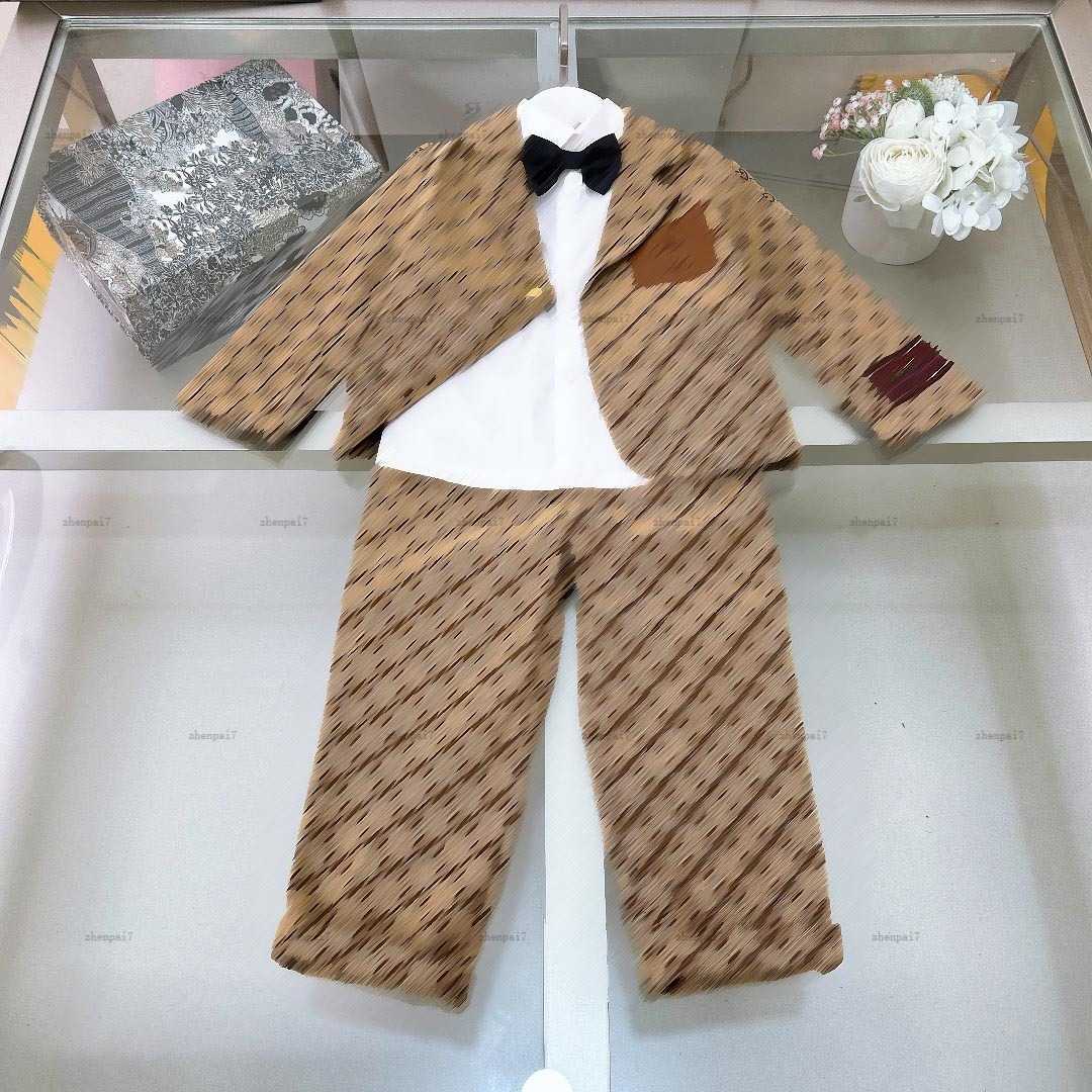 Top baby Tracksuits boys three-piece KIds formal dress High quality autumn set Size 100-150 Full print of letters jacket White shirt and pants - view 3