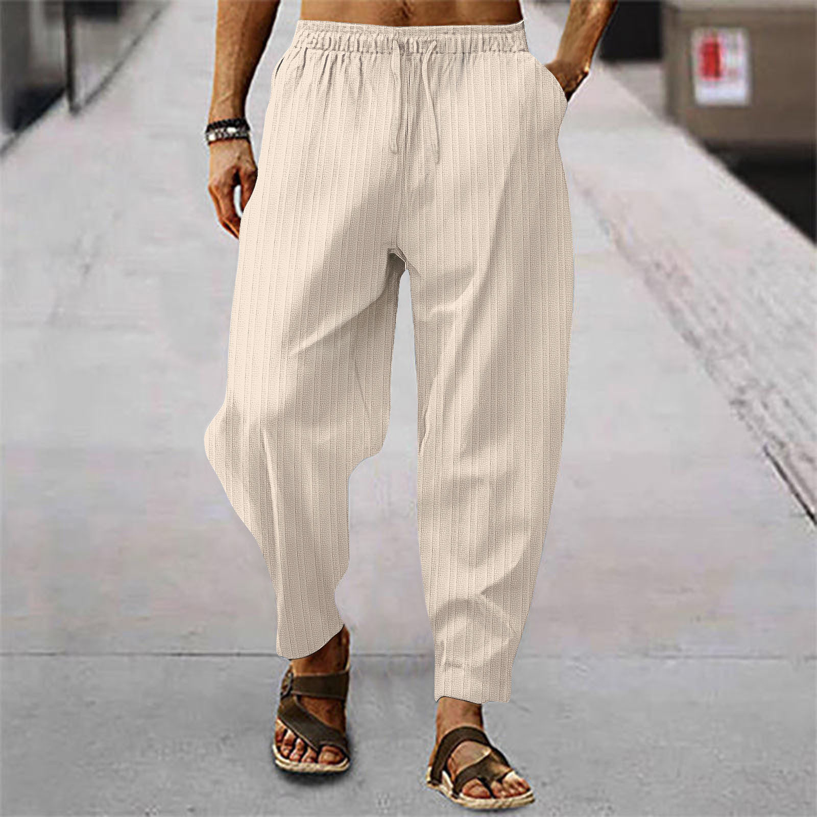 Men designer Pants Yoga sweatpants Outfit joggers Sport Quick Dry Drawstring cotton linen solid color Trousers gym Casual Elastic Waist stripes pant p