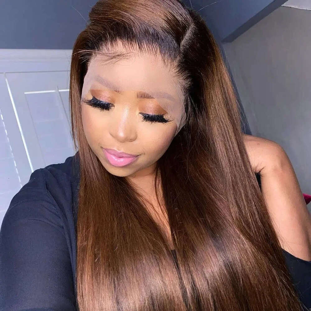 Chocolate 13X4 Straight Hd Front Human Hair For Women Pre Plucked Honey Brown 13X6 Transparent Lace Frontal Wigs