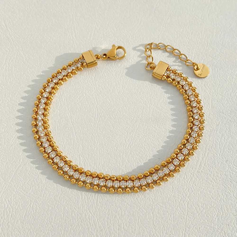 Fashion jewelry accessories elegant and luxurious cubic zirconia 18K gold-plated stainless steel metal chain bead bracelet W241004