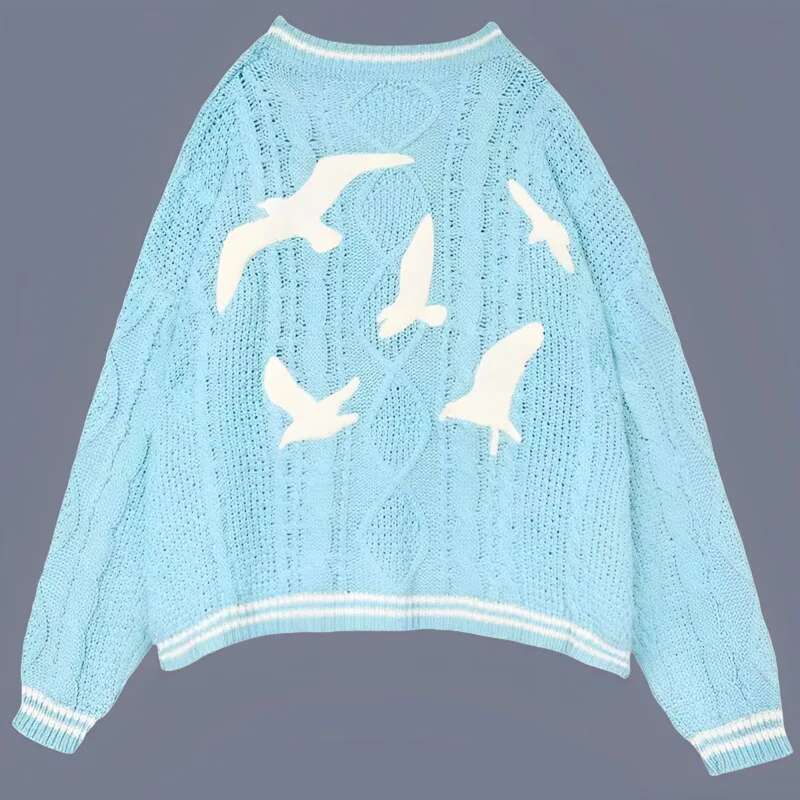 Autumn 1989 Blue Cotton Knitted 2023 Casual Sweater Mujer Winter Slight Strech Loose Fit Cardigan Women Tops Y2k