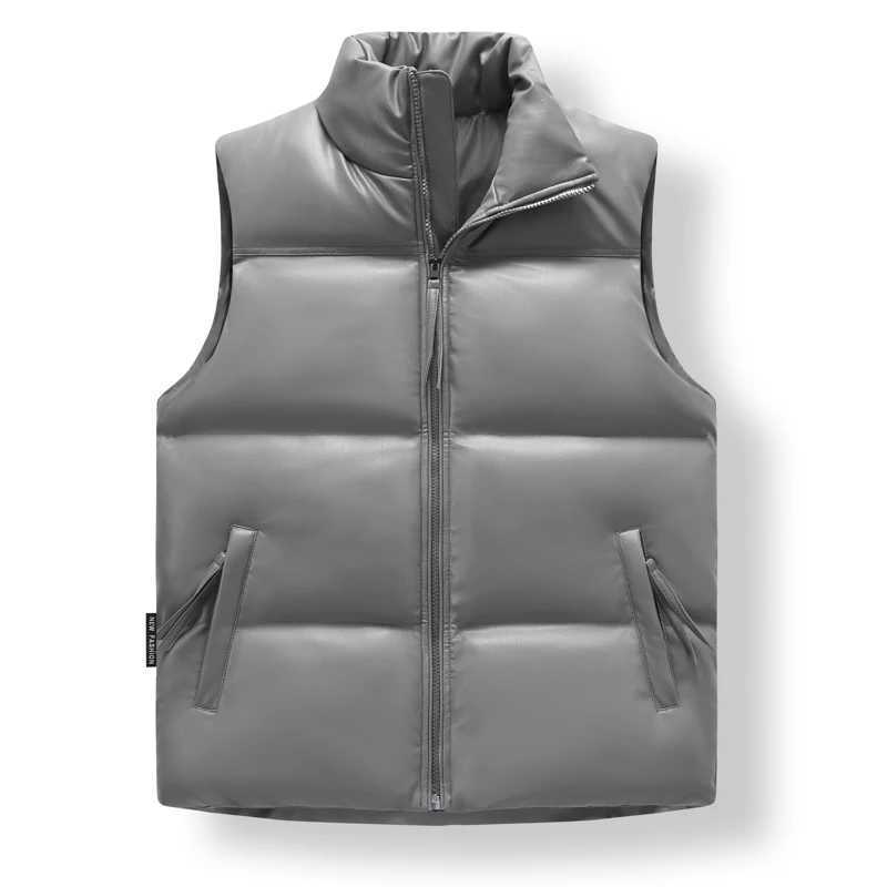 Fashion leather vest mens casual warm mens vest high-quality loose vest mens Pu zipper waist clothing brand mens sleeveless jacket W241005
