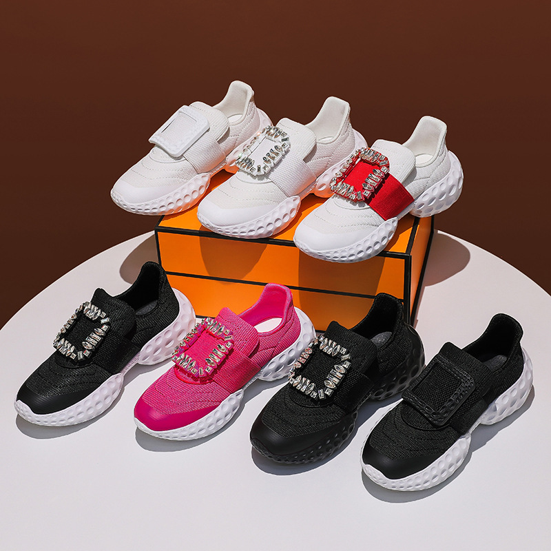 2024 Platform Crystal Buckle Air Mesh Designer Trainers Thick Bottom Chunky Women's Sneakers Vulcanized Casual Shoes