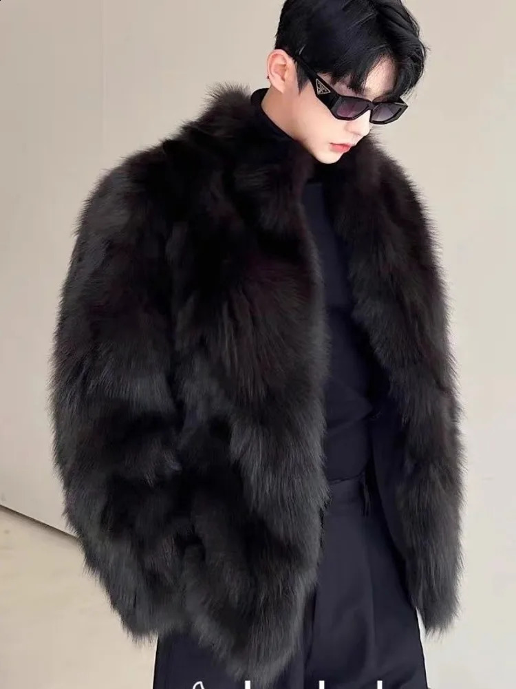 Fur imitation thick mens artificial fox fur coat mens warm coat long sleeved winter artificial fur leather jacket fluffy fur coat 240929