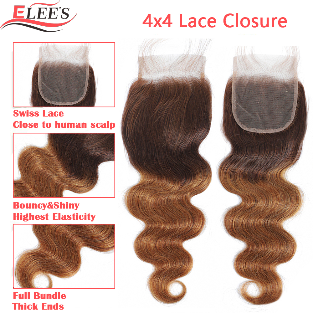 Ombre Body Wave Brazilian Weave 3/4 Bundles With Lace Closure Colored Human Hair Extensions