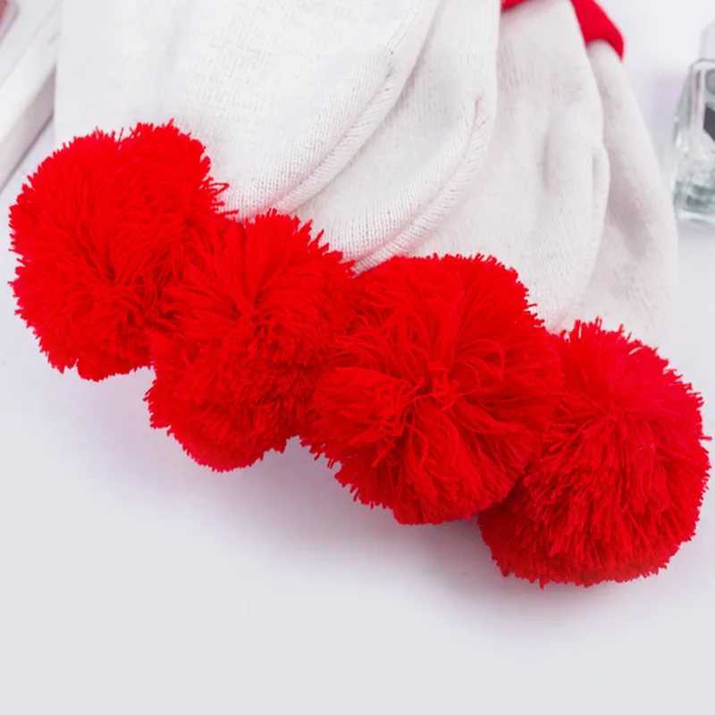 Red Beanie Men Women Christmas Decoration Colour Blocking Wool Cap Hat Halloween Striped Red Wool Ball Knit CapX241005