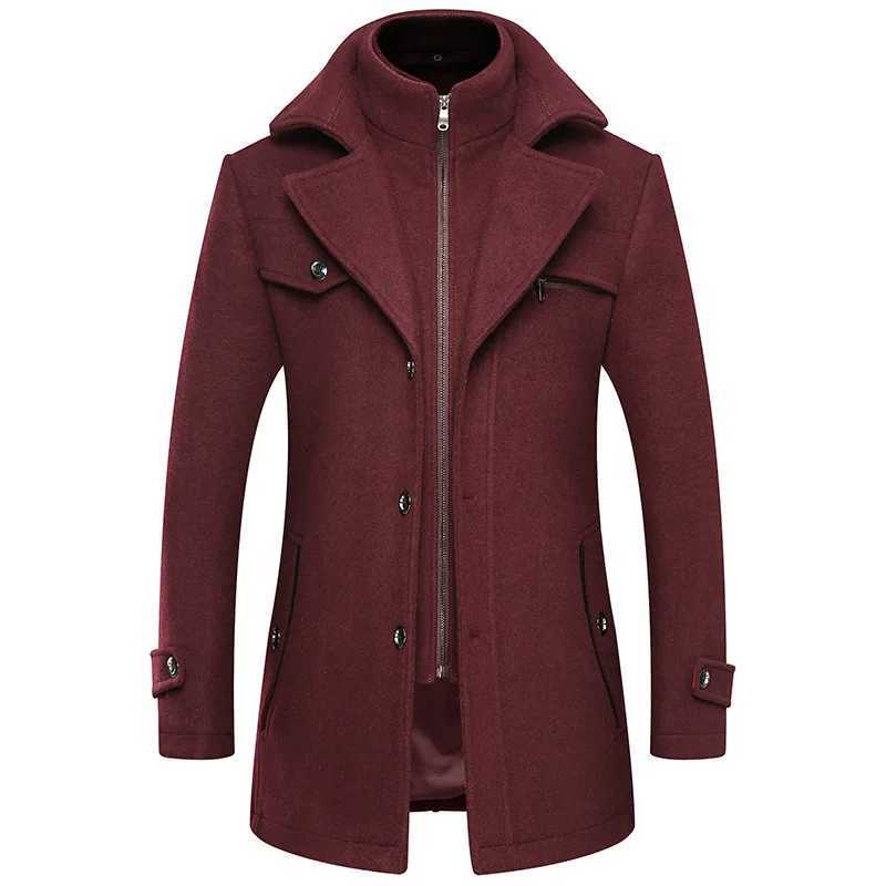 Autumn Winter Double Collar Woolen Coats Men Thick Business Casual Wool Blends Trench Coat Male Solid Turn Down Collar OuterwearX241005