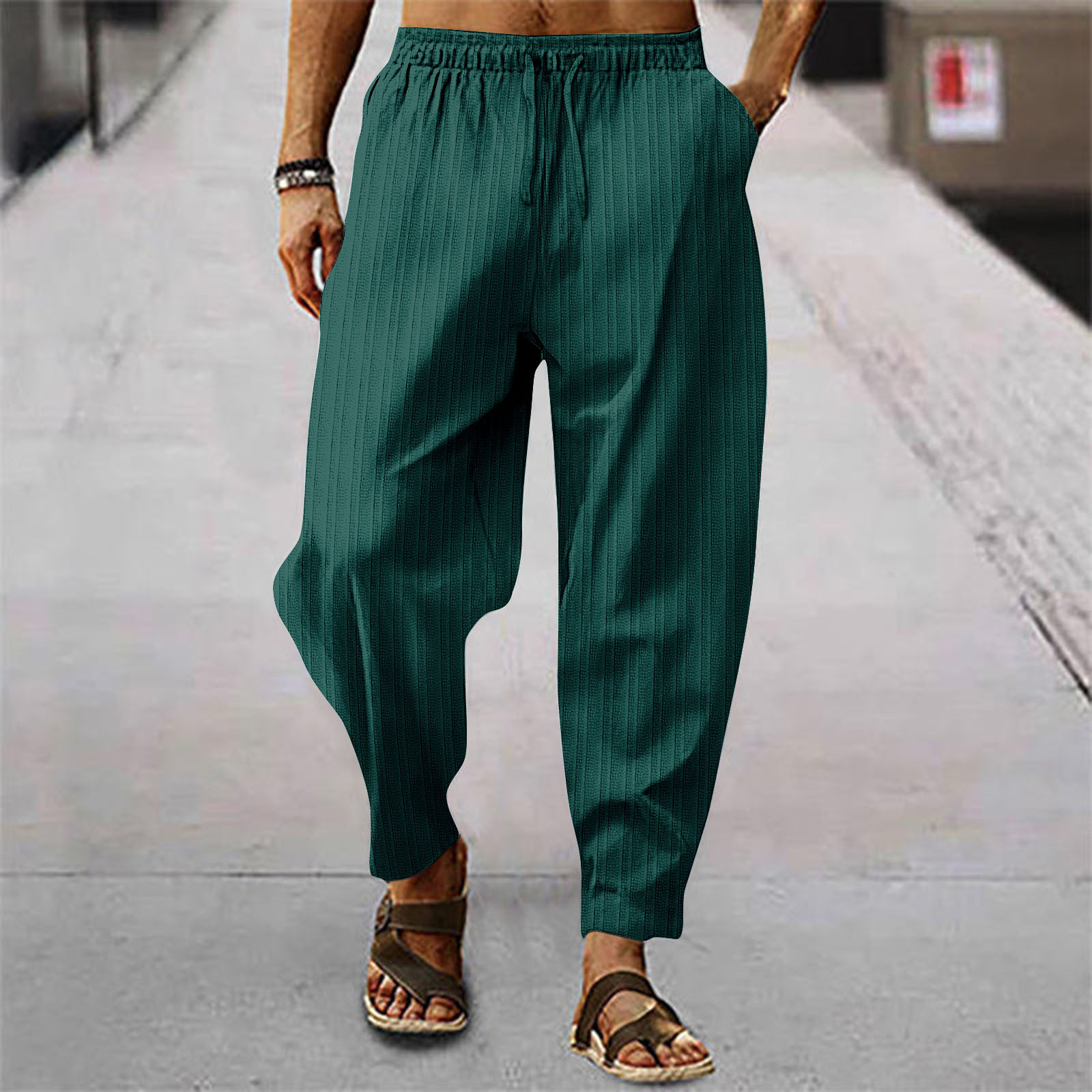 Men designer Pants Yoga sweatpants Outfit joggers Sport Quick Dry Drawstring cotton linen solid color Trousers gym Casual Elastic Waist stripes pant p