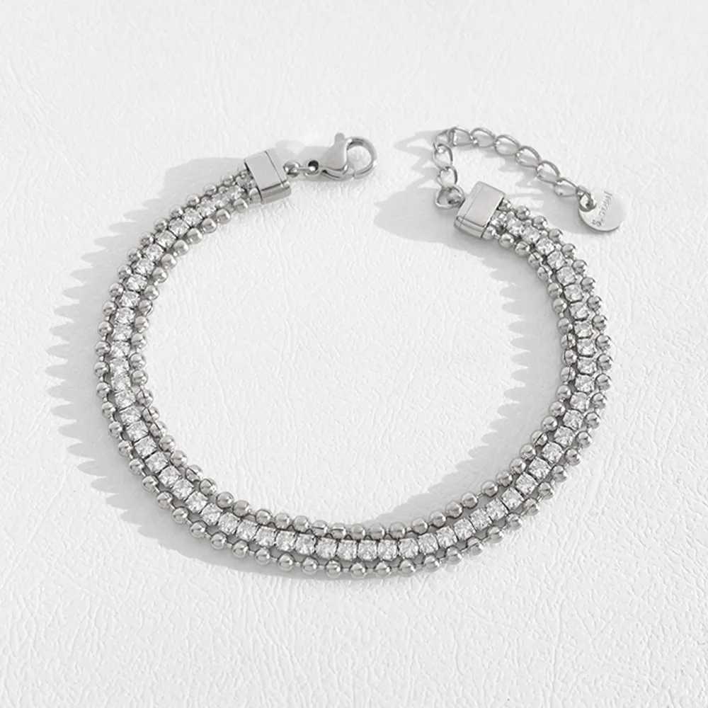 Fashion jewelry accessories elegant and luxurious cubic zirconia 18K gold-plated stainless steel metal chain bead bracelet W241004