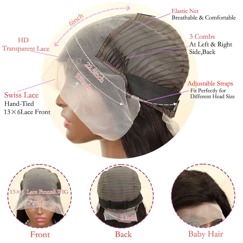 Straight 100% Human Hair Natural Color 32 34 Inches Brazilian 13X4 13X6 Transparent Lace synthetic Front Wig Frontal Wigs