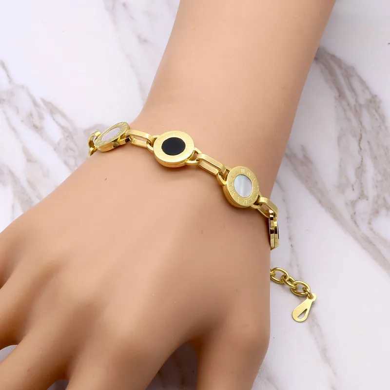 Gorgeous Gold/Rose/Silver White Shell Black Resin Charm Bracelet Wedding Party Bead Bracelet W241004