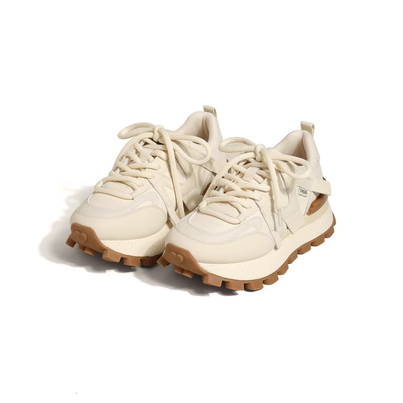 Forrest Gump Women's 2025 New Colored Soft Leather Thick Sole Versatile Soft Sole Waffle Shoes Sports and Casual Single Shoes Dad Shoes