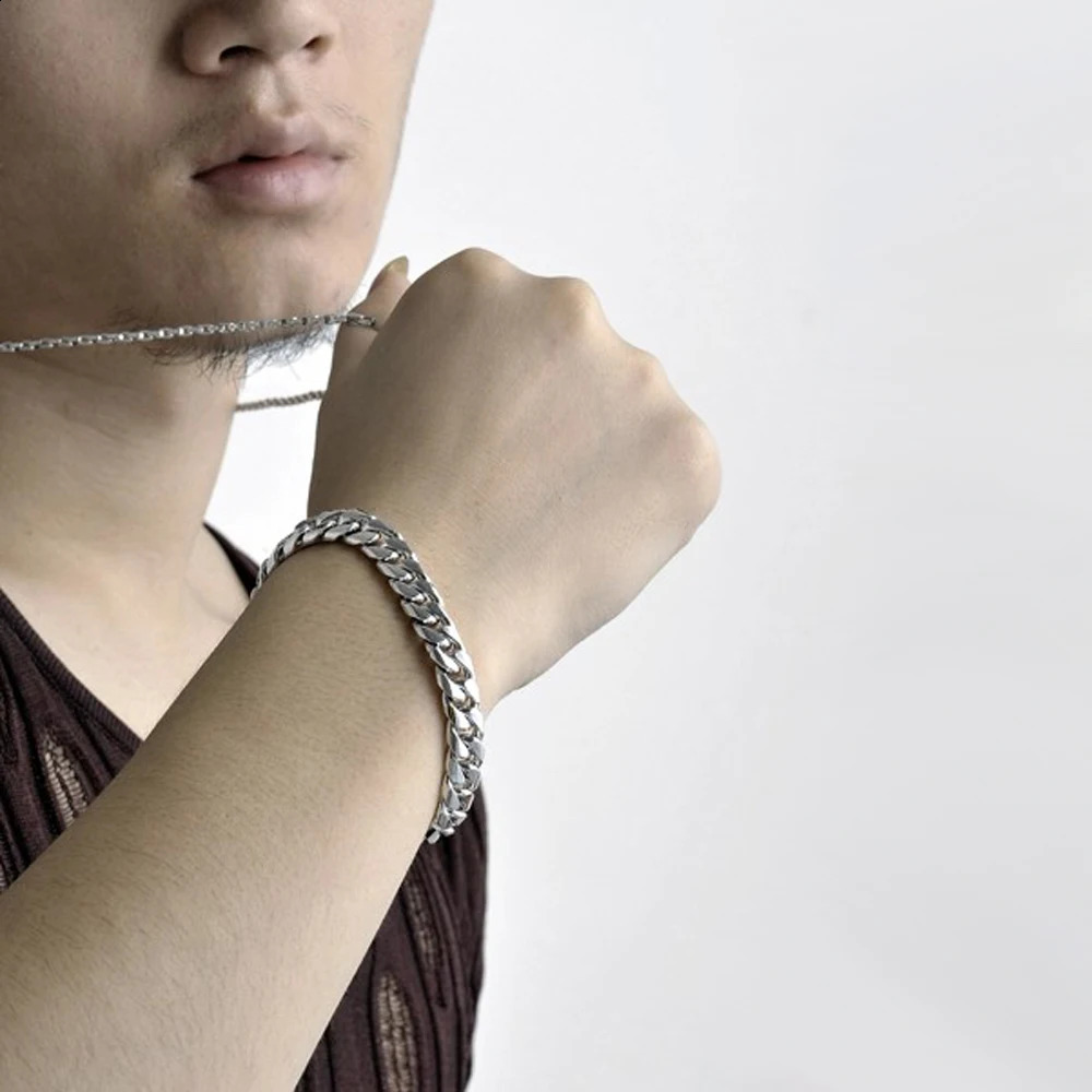 925 Sterling Silver 10 mm Link Chain Cuban Charm Bracelet for Women Wrist Punk Italian Starter Bracelet Man Jewelry Gift 240924