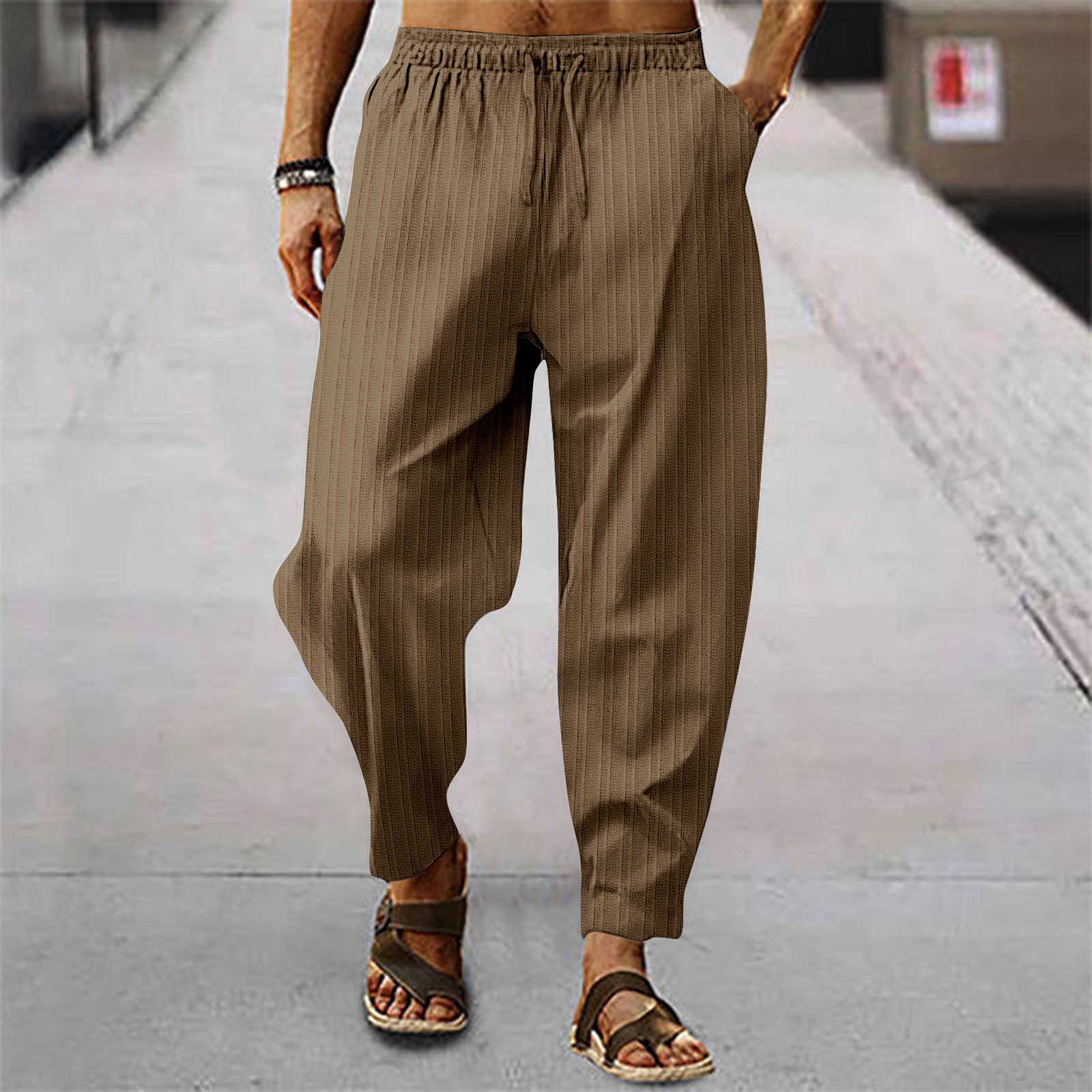 Men designer Pants Yoga sweatpants Outfit joggers Sport Quick Dry Drawstring cotton linen solid color Trousers gym Casual Elastic Waist stripes pant p