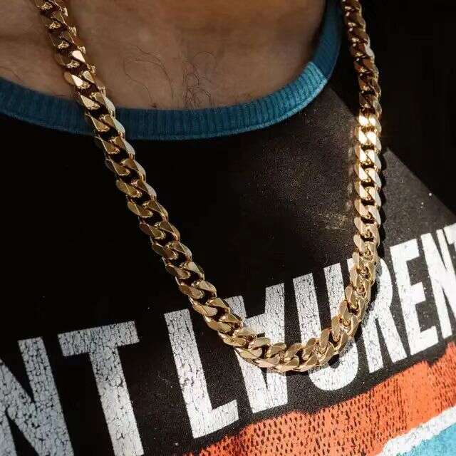 miami hiphop necklace 6mm-12mm round ground encrypted 14k gold Cuban inlaid with dia spring buckle chain
