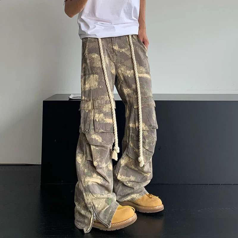 HOUZHOU Camouflage Cargo Pants Men Oversize Camo Trousers Male Loose Casual Vintage Streetwear Hip Hop Safari Style 240927