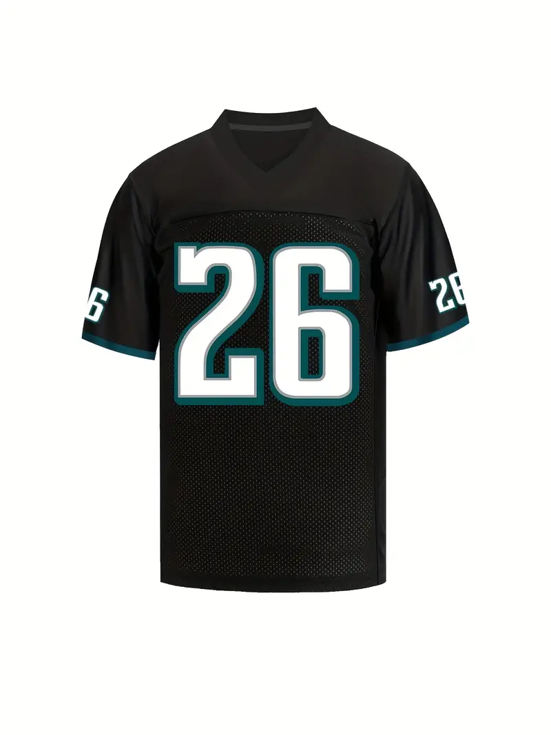 #26 Saquon Barkley Comfy V-Neck Football Jersey Black Mesh Embroidery for Training and Competition Breathable Moisture-Wicking American Football Shirt