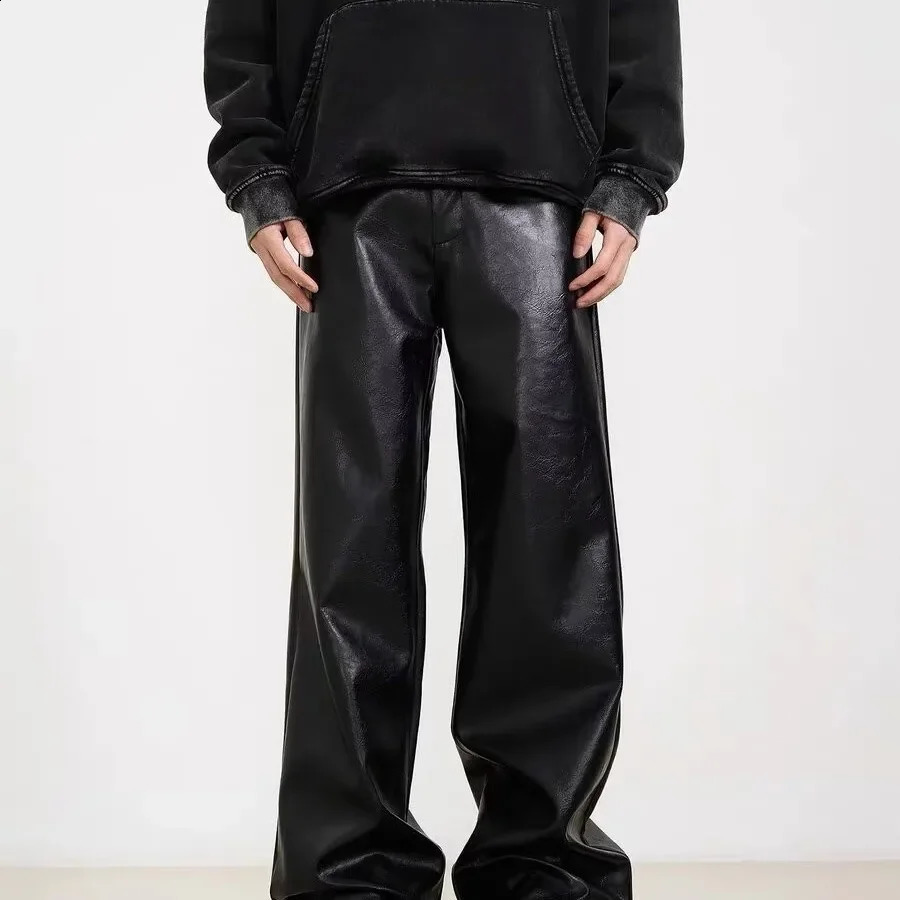 American felt leather pants mens casual pants retro straight leg loose fit suitable for bold trends 240930