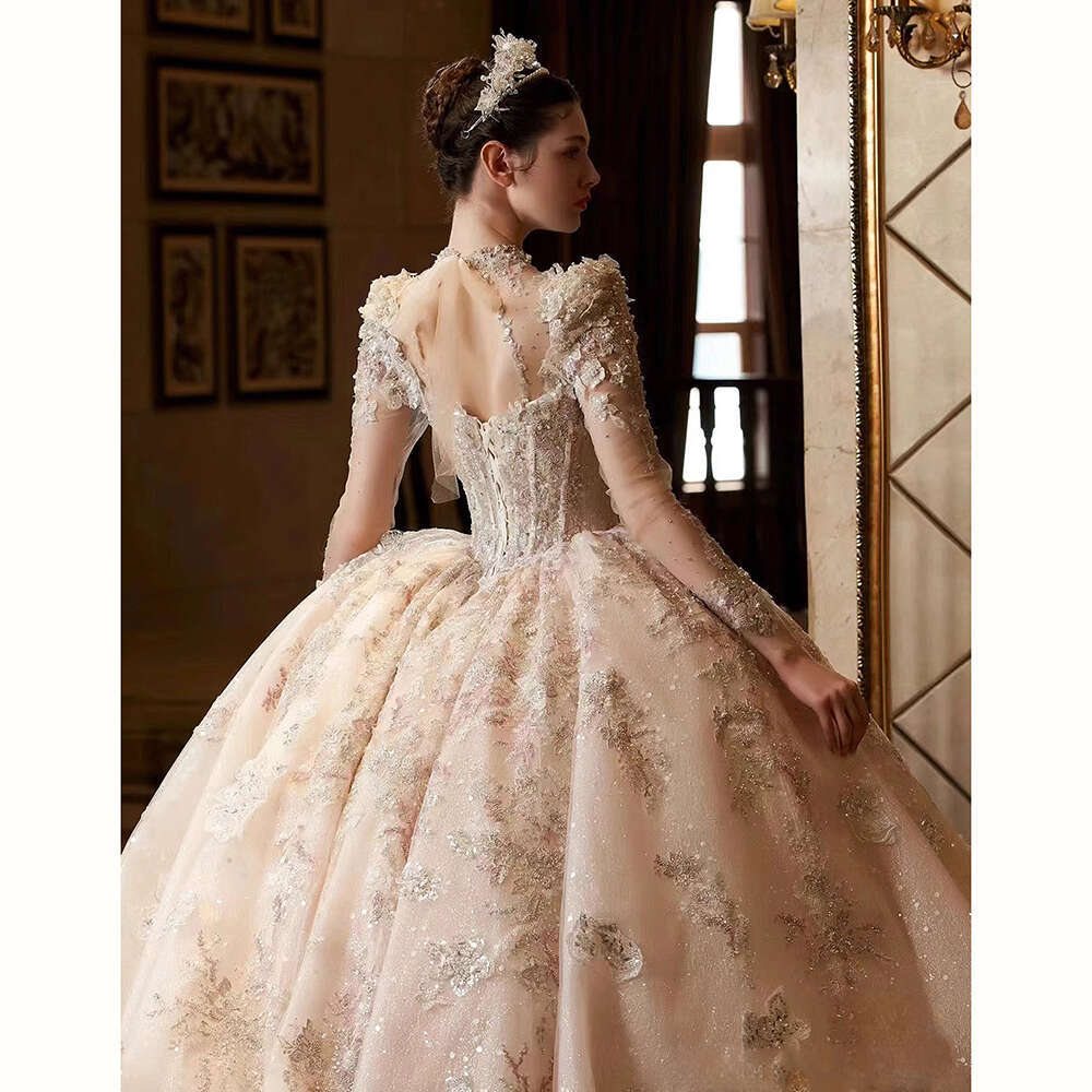 And Beautiful Elegant Tulle O Neck Wedding Exquisite D Wer Applique Sequined Beaded Lace Long Seeves Bride Dress ress