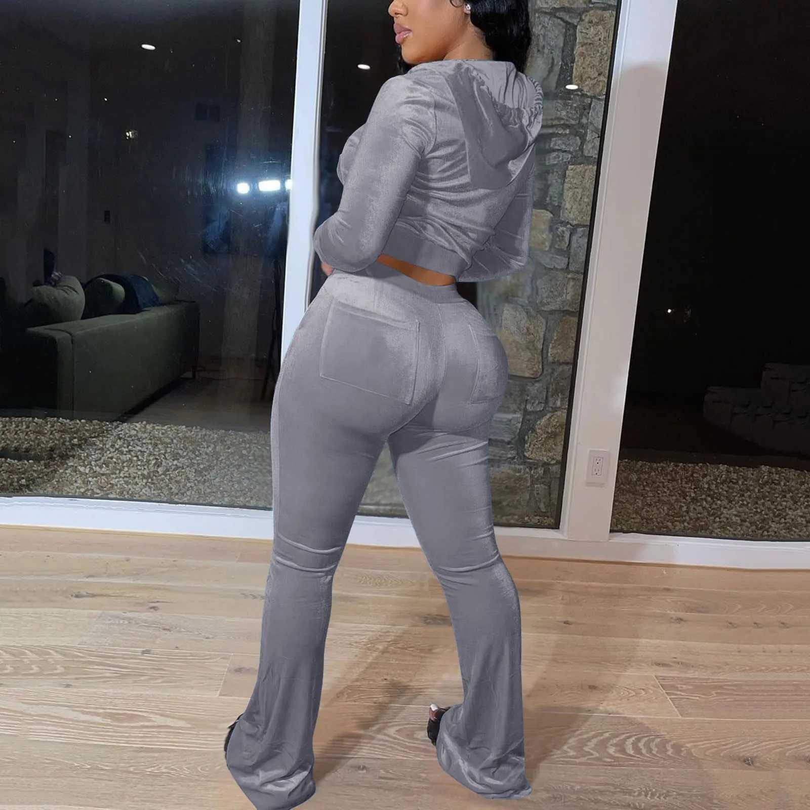 Women's Two Piece Pants Velvet Tracksuit Autumn/Winter 2-piece Womens Set Clothing Jogging Sweatshirt Cutting Hooded Sweatshirt Y241005UAGM
