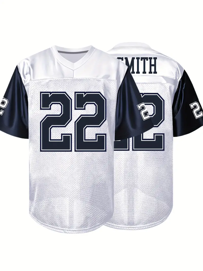 #22 Emmitt Smith Comfy V-Neck Football Jersey White Thanksgiving Mesh Embroidery for Training and Competition Breathable Moisture-Wicking American Foo