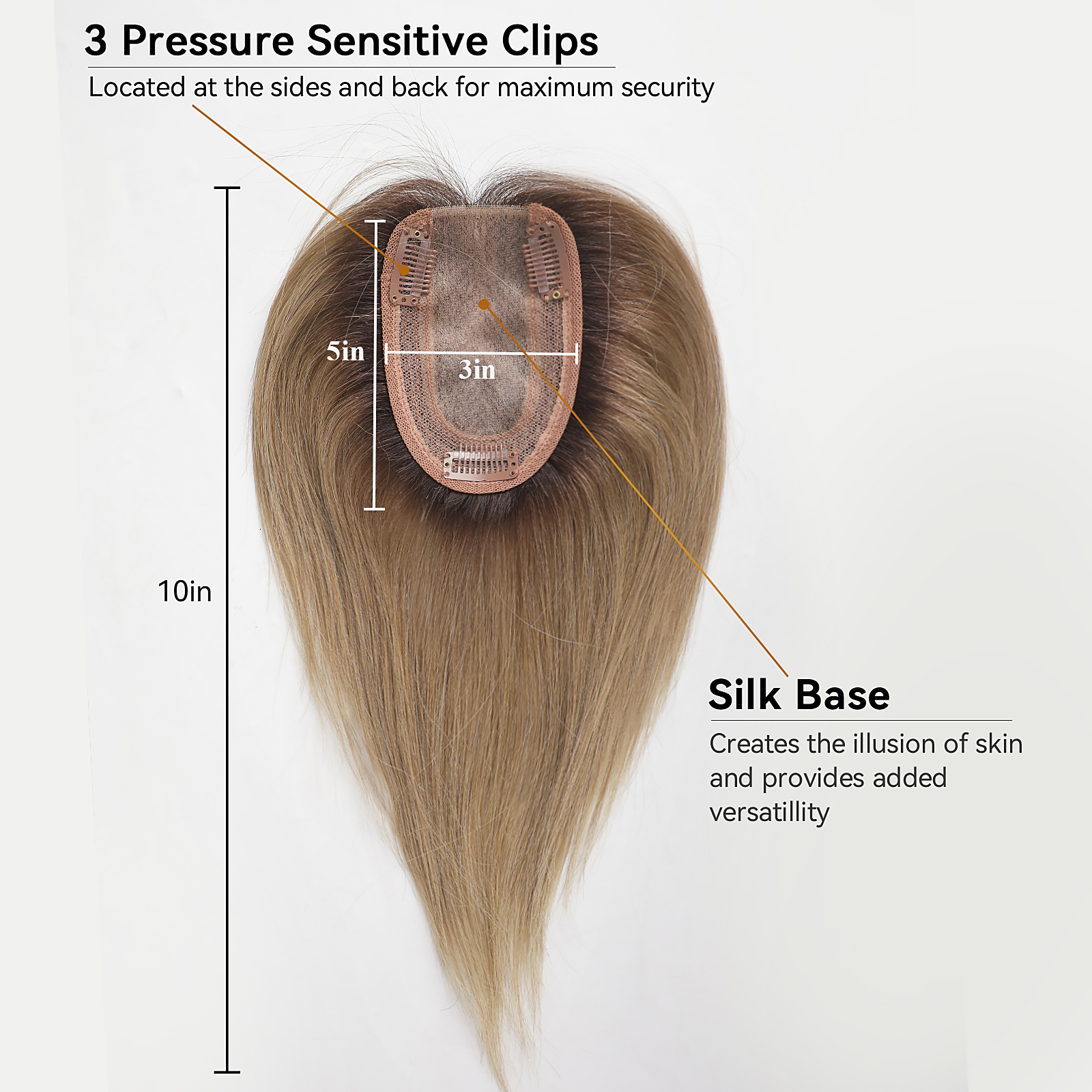 100% Remy Human Toppers Pieces Light Brown Women With Bang Silk Base Clip In Topper For Thinning Hair