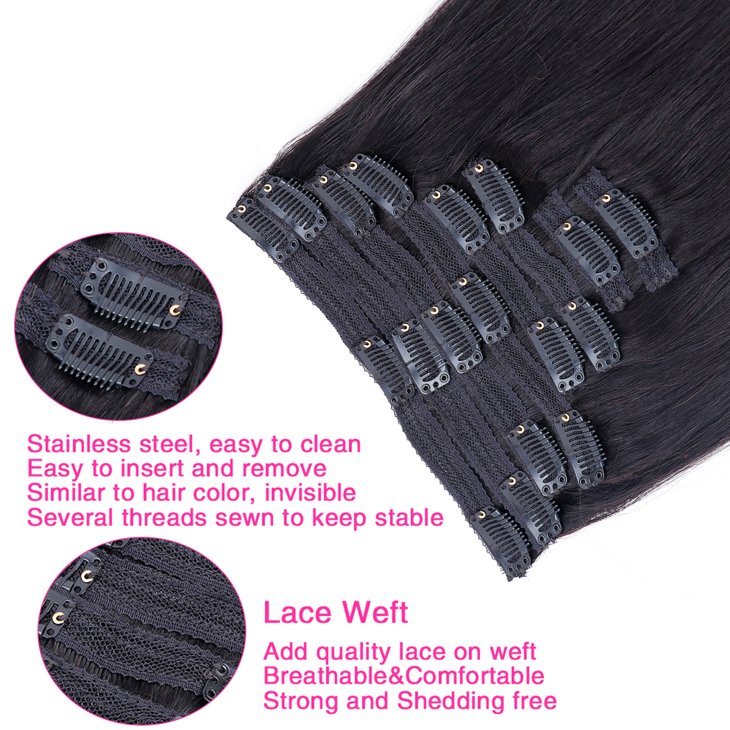 18 Clips In Extensions Brazilian Natural Color Straight Real Human 8 Pieces 12-32 Inches Hair Extensionsfor Women