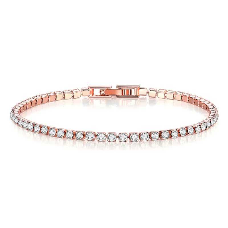 New 925 sterling silver hip-hop fashionable womens tennis bracelet rose gold sparkling cubic zirconia bracelet wedding jewelry gift W241004