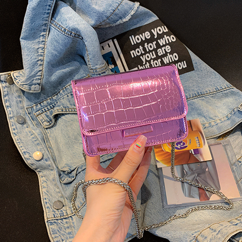 2024 new fashion ripple sequin chain shoulder slanted designer small square women's phone bag