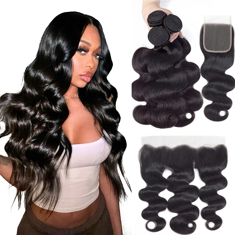 Brazilian Raw 100% Human Frontal HD Transparent Lace Closure With Hair Weave Bundles