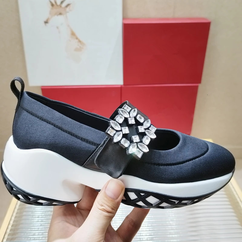 high-quality Thick sole satin rhies square buckle casual platform light women's running shoes 7CM 34-42