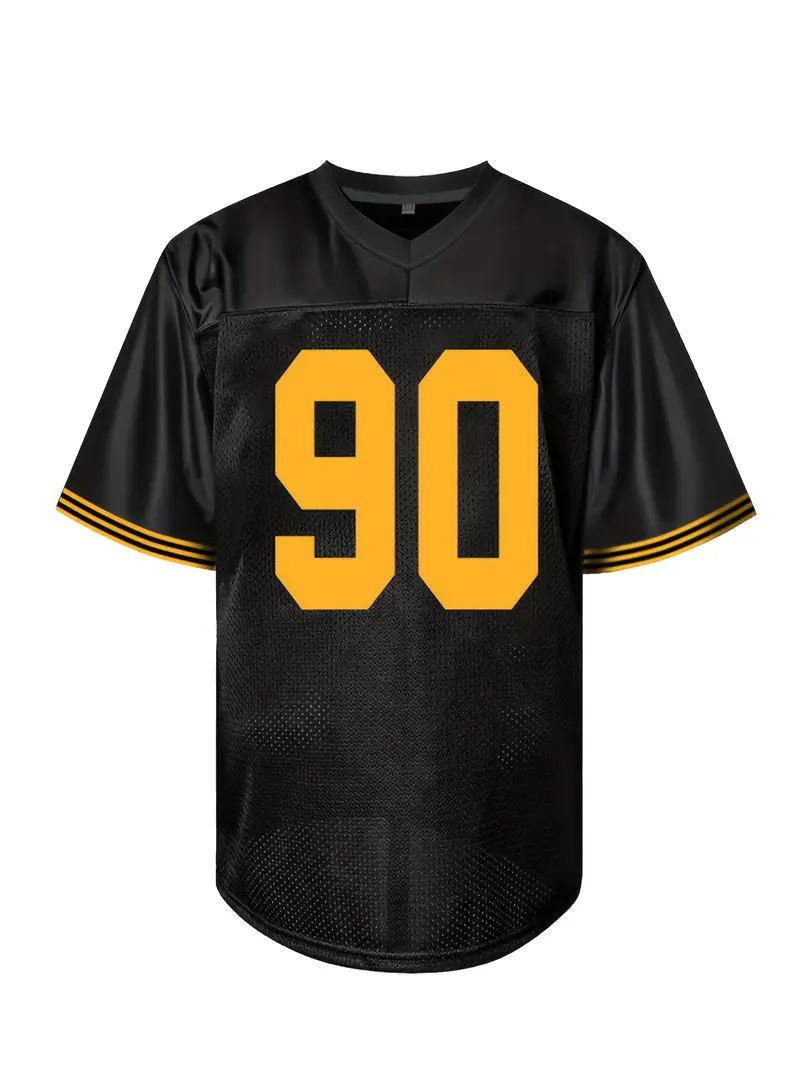 #90 TJ Watt Comfy V-Neck Football Jersey Black & Yellow Mesh Embroidery for Training and Competition Breathable Moisture-Wicking American Football Shi
