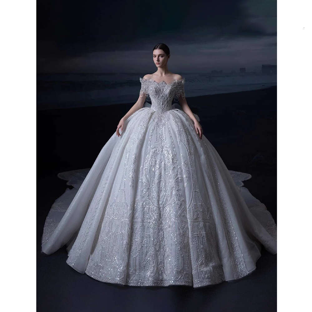 Fashion Off The Shoulder Wedding Dress Lace Applique Beaded Bridal Gown Custom Made High Quality Princess Bride Dresses