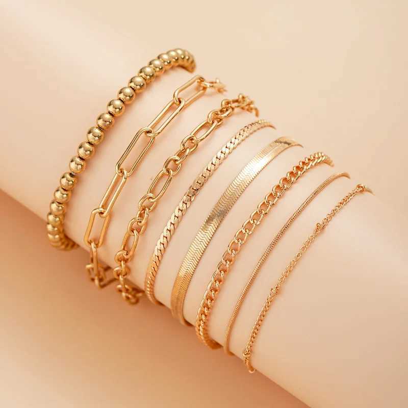 Female teenage girl gold bracelet 14K gold-plated Dainty bracelet set layered chain bracelet bag jewelry gift W241004