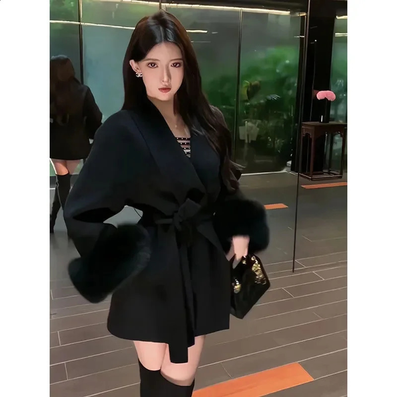 Fashion Paradigm with Wool Coat Spring and Autumn Long Sleeve Loose Premium Splicing Short Wool Long Sleeve P63 240926