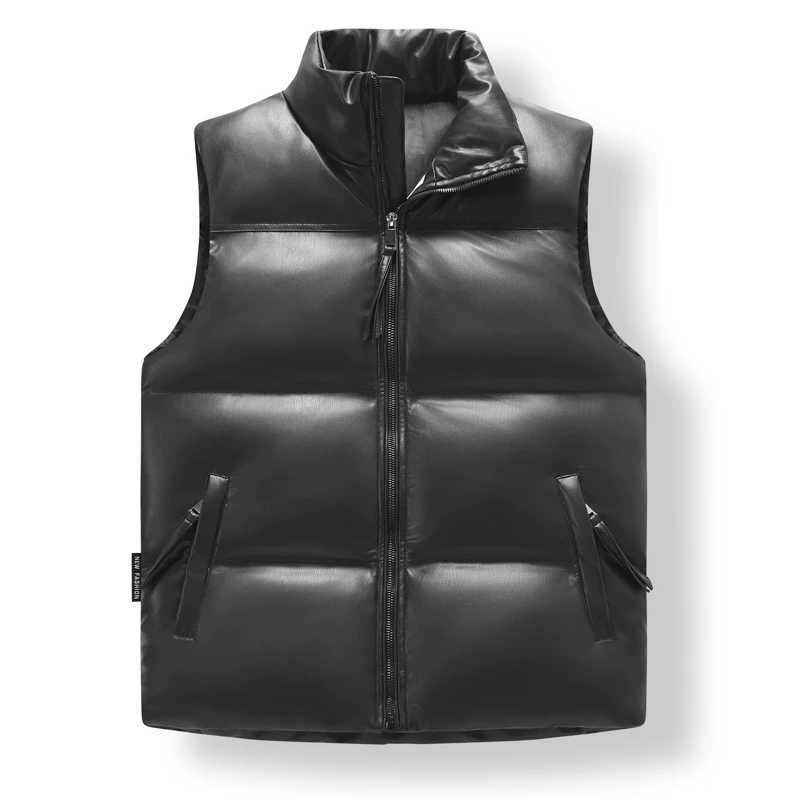 Fashion leather vest mens casual warm mens vest high-quality loose vest mens Pu zipper waist clothing brand mens sleeveless jacket W241005