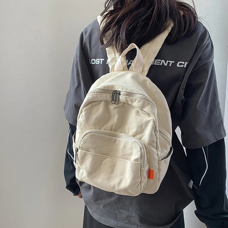 Canva Small Backpack Vintage Feminina School Mini Women Bagpack Female Solid Girl mochilas 240925