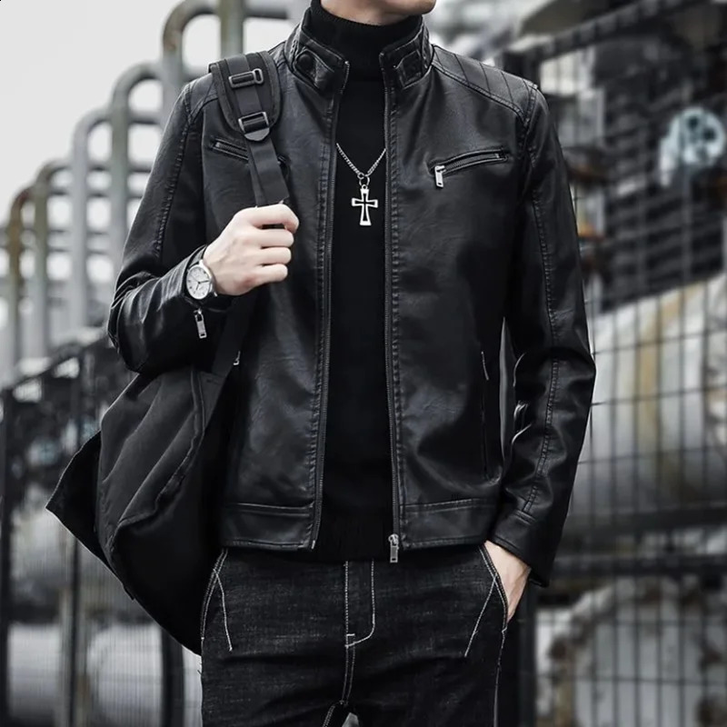 Mens leather suit jacket mens slim fit short fashionable leather casual jacket mens jacket 241007