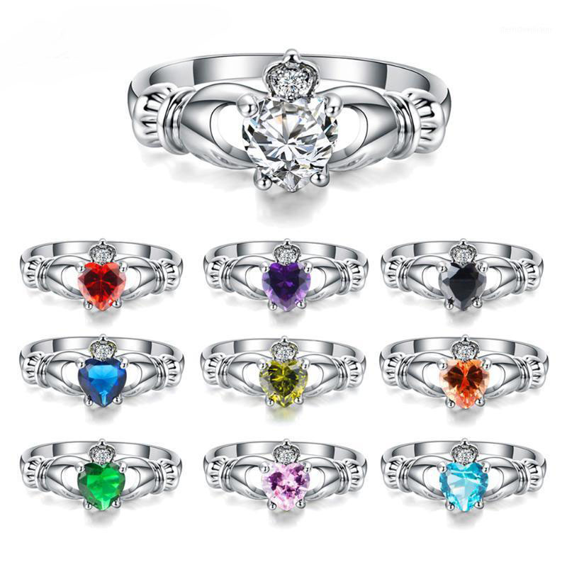 Top jewelry moissanite Diamond Wedding Rings Luxury 925 sterling silver Female Heart Ring Claddagh White Gold Filled Jewelry Fashion For Women Birth Stone Gifts