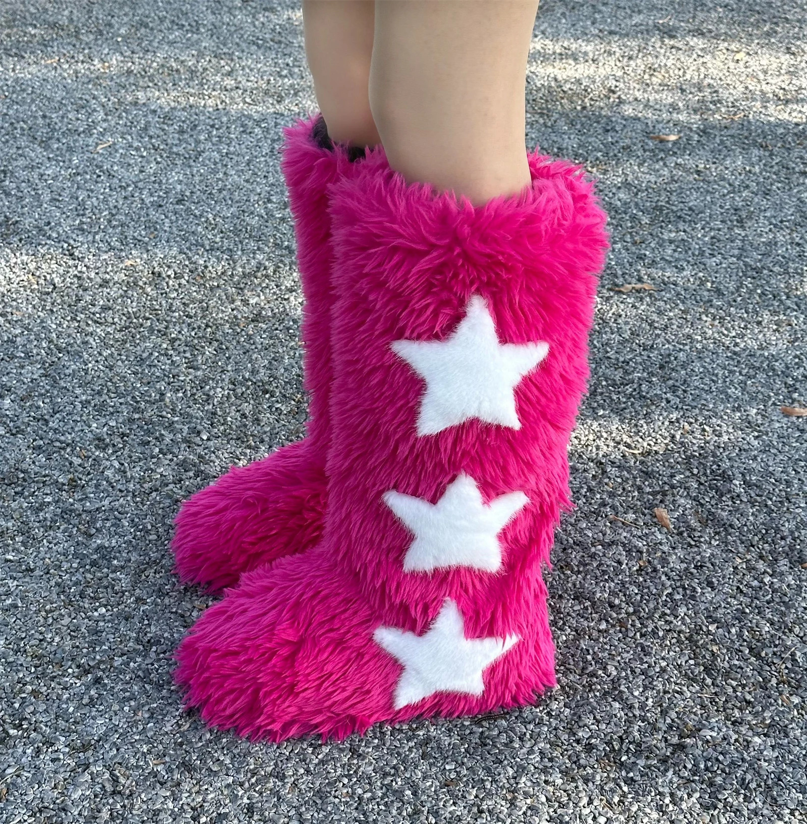 Winter Women Snow Faux Fur Long Warm Plush Platform Knee-high Boot Outdoor Furry New Cute Over-the-knee Boots