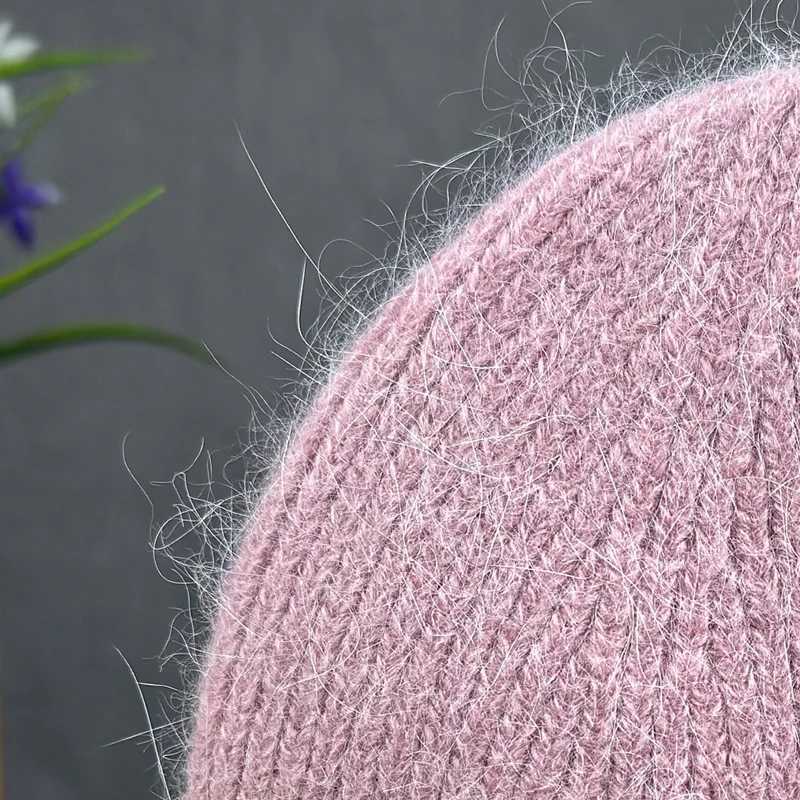 New Angora fur winter hat For Women Fluffy fox fur pompom hat Beanies Luxury Big size Bonnet Female Soft Warm Skullies hatX241005
