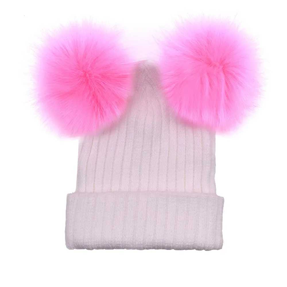 Fur Ball Cap 2 Pom Poms Winter Hat for Women Girl s Wool Hat Knitted Cotton Beanies Cap Brand New Thick Female CapX241005