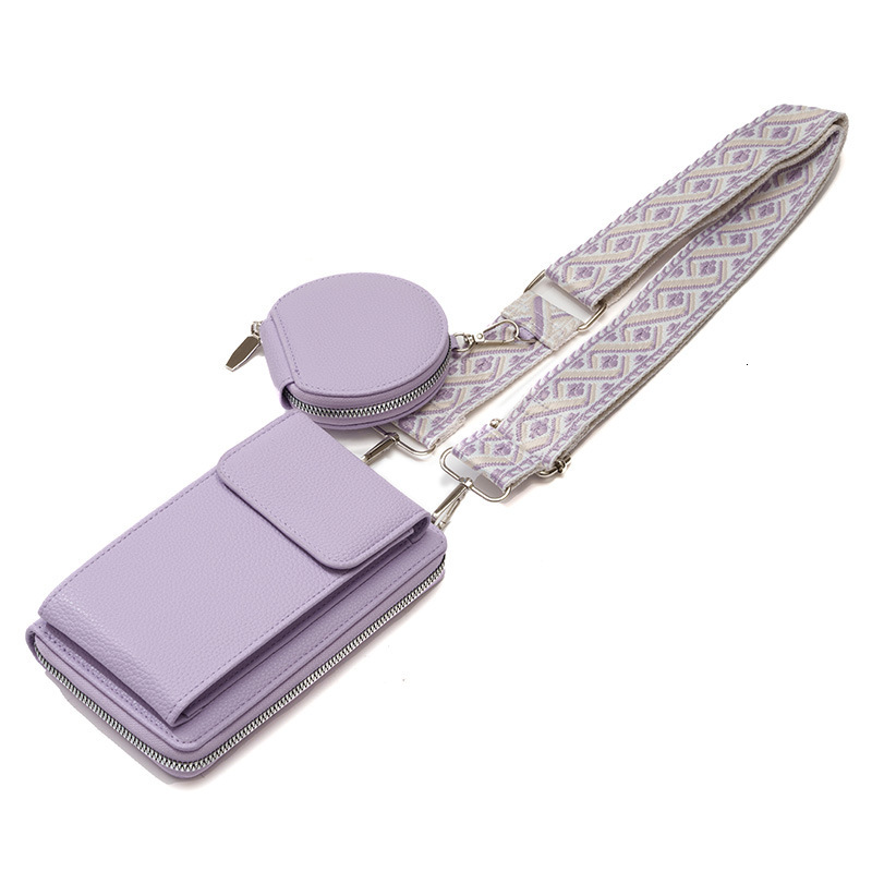 2024 New Designer Solid Color Slant Shoulder Fashion PU Leather Phone Bag Multi functional Simple Women's Wallet Handbag